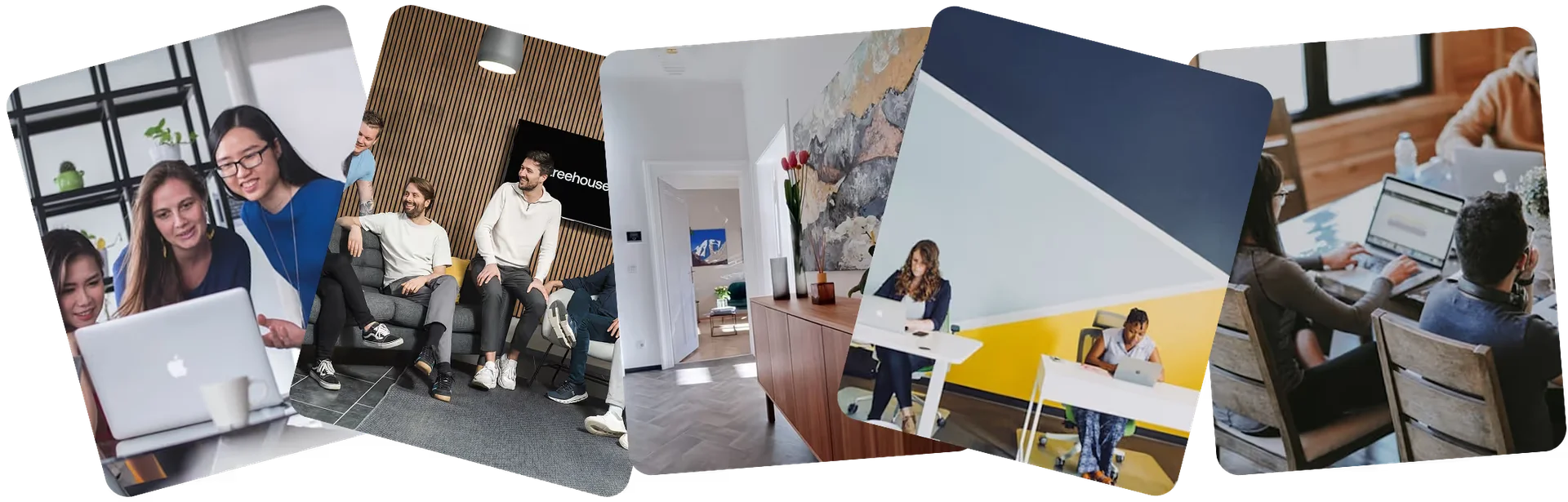 Collage von Momentum mit Menschen bei der Zusammenarbeit und verschiedenen Arbeitsräumen